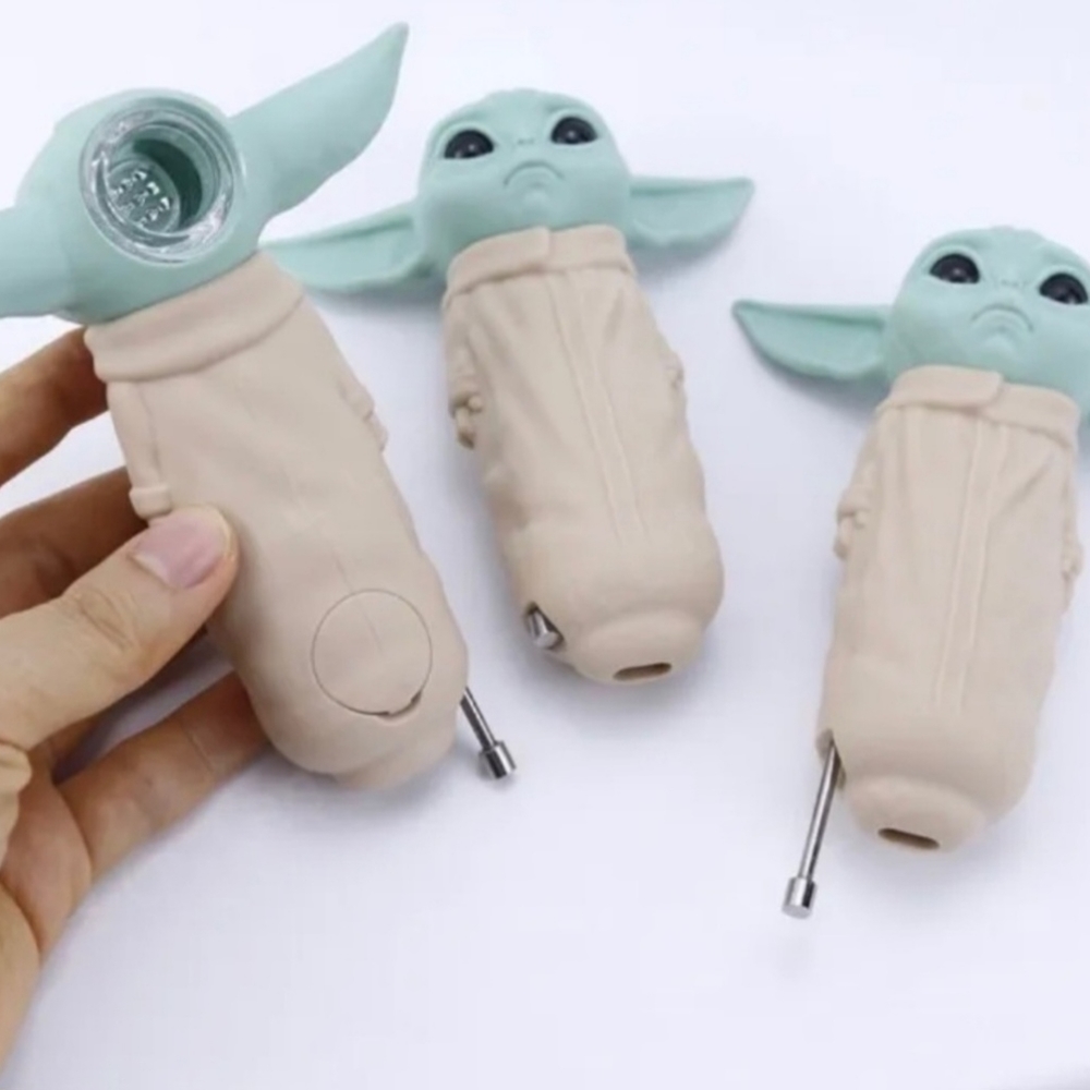 Three pack Grogu Baby Yoda Silicone Smoking Pipes